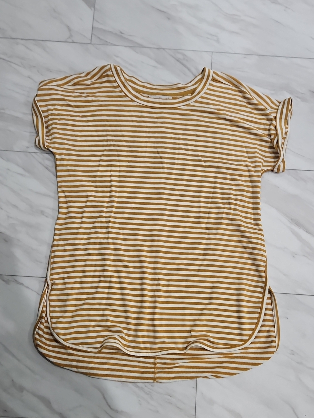 Striped Short-Sleeve Tee  Or Dress Mustard/White